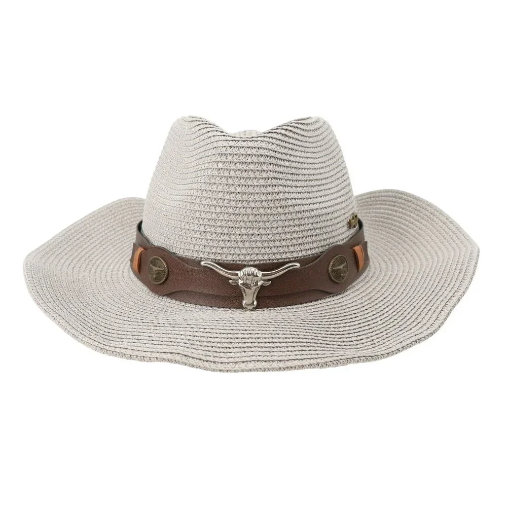 Lucky 7 USA Boho Western Light Gray Paper Straw Foldable Hat Cowboy